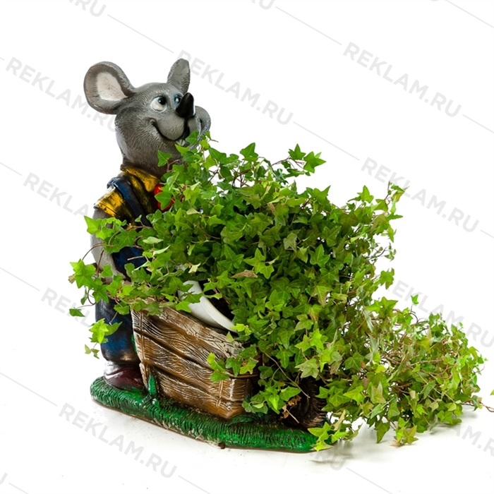 Кашпо для цветов "Крыс с тележкой" полистоун 46 см - фото 18160