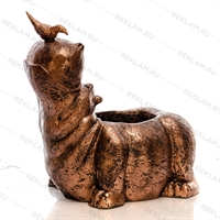 Садовое кашпо Бегемот с птичкой - фото 25952