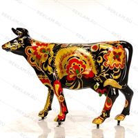 объемная фигура корова с росписью хохлома