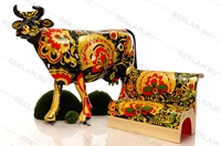 объемная фигура корова с покраской хохлома