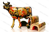 объемная фигура корова с покраской хохлома