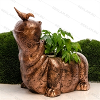 Садовое кашпо Бегемот с птичкой - фото 39814