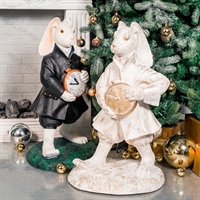 Рекламная объёмная фигура Заяц с часами, полистоун, высота 85см, белый с золотом - фото 45287