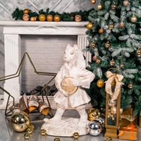 Рекламная объёмная фигура Заяц с часами, полистоун, высота 85см, белый с золотом - фото 45288