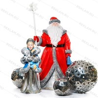 Фигура Дед Мороз с посохом U09379 стеклопластик h=194 см - фото 48902