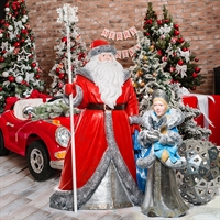 Фигура Дед Мороз с посохом U09379 стеклопластик h=194 см - фото 48914