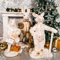 Рекламная объёмная фигура Заяц с часами, полистоун, высота 85см, белый с золотом - фото 49031