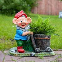 Кашпо для цветов Гном с тачкой - фото 51610