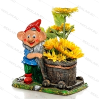 Кашпо для цветов Гном с тачкой - фото 51611