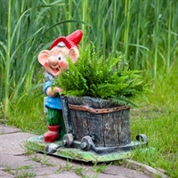Кашпо для цветов Гном с тачкой - фото 51612
