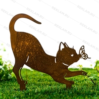 Садовая фигура металлическая Кошка с бабочкой - фото 54044