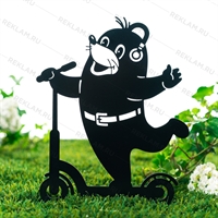 Садовая декоративная фигура Крот на самокате металл - фото 54707